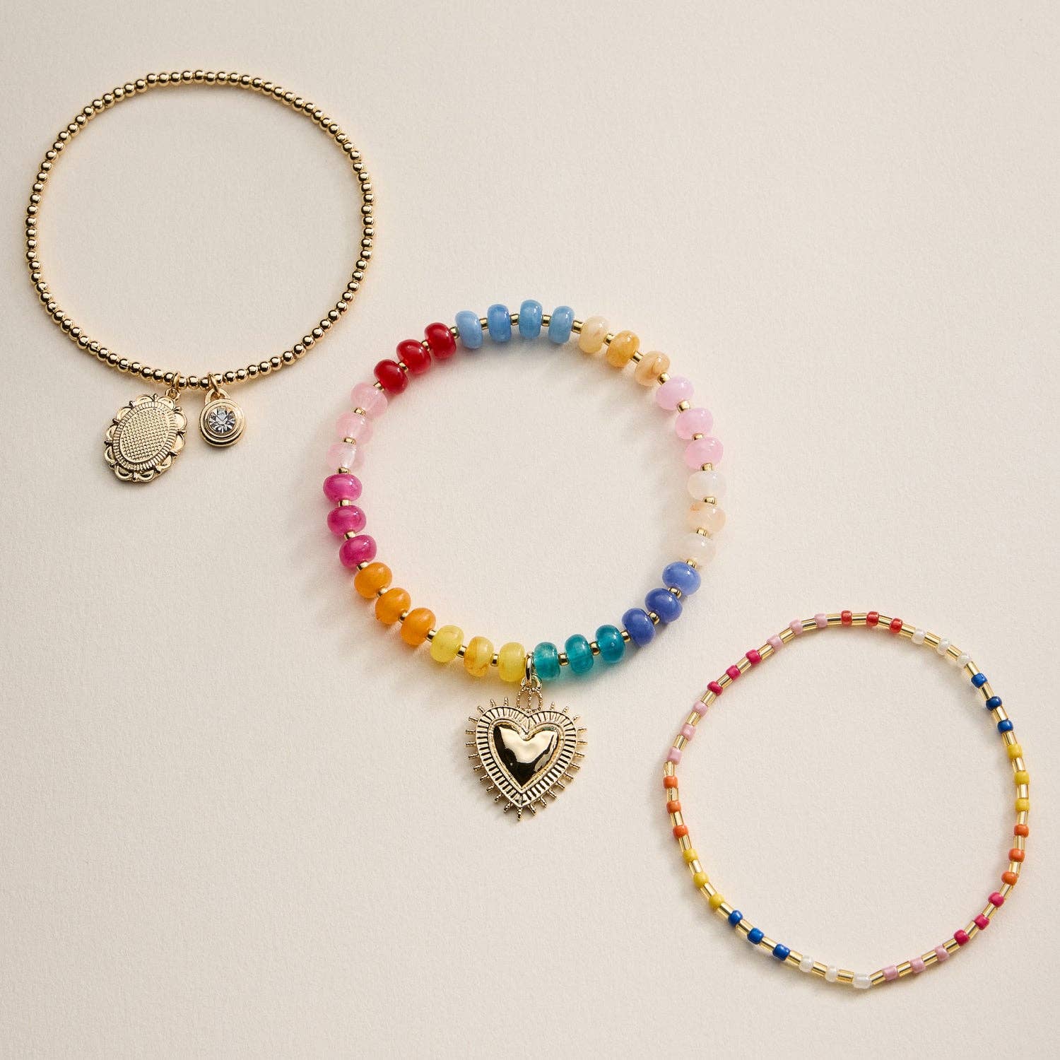 Beaded Heart Charm Stretch Bracelet