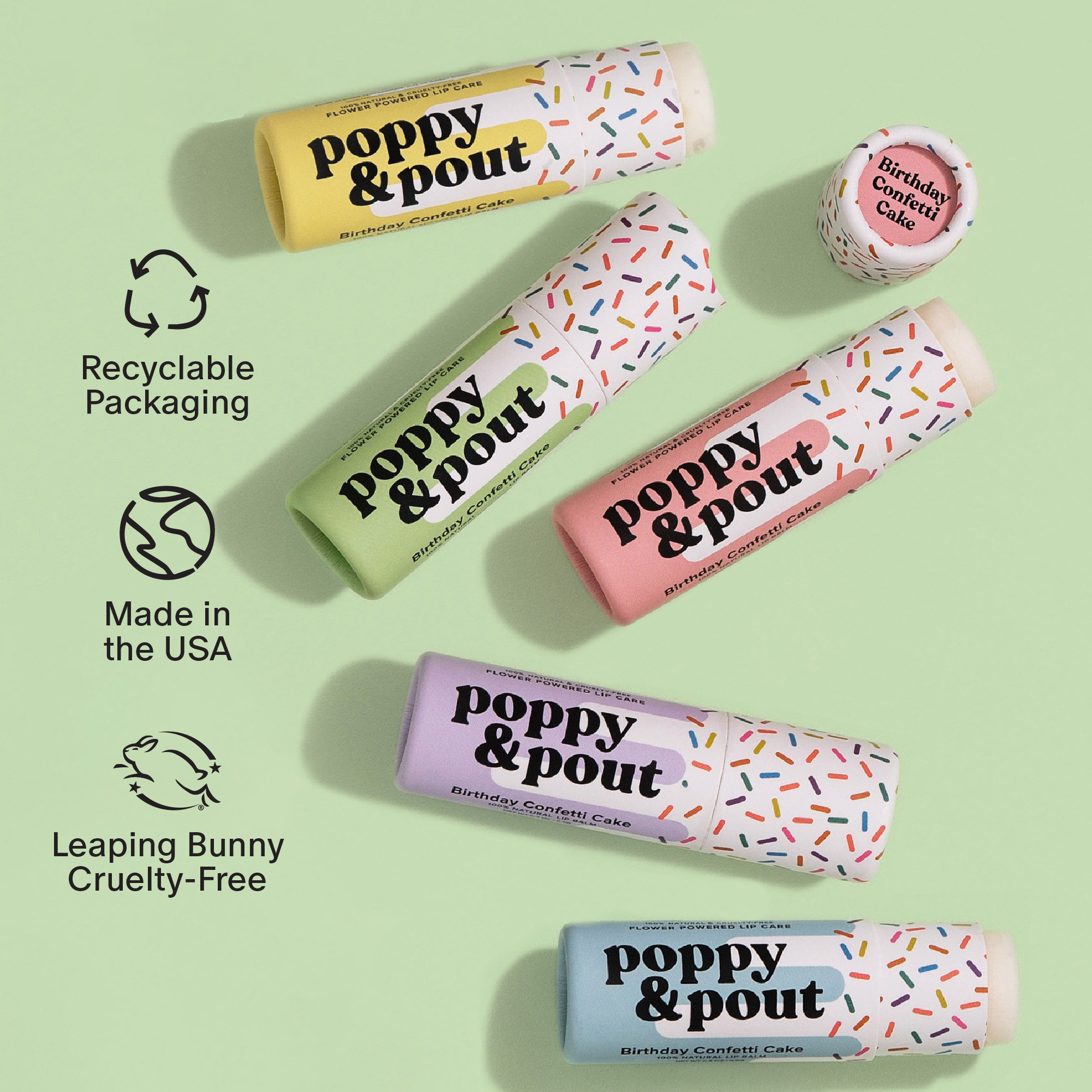 Lip Balm Birthday Confetti Cake Green
