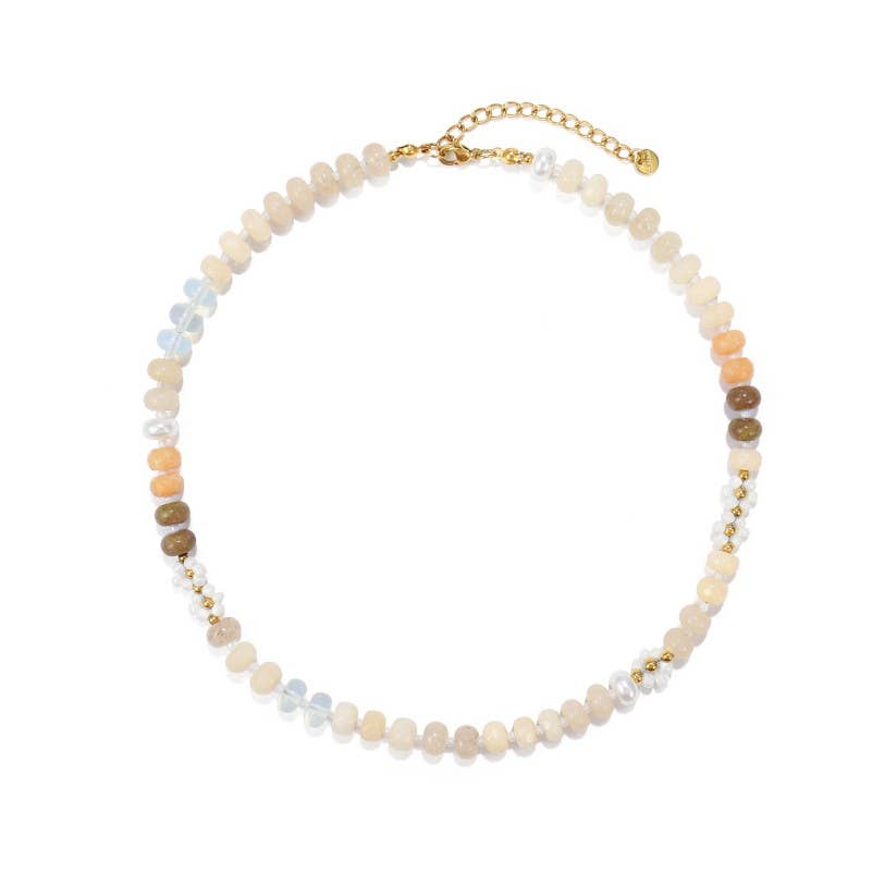 Stone Flower Glass Stainless Steel Necklace