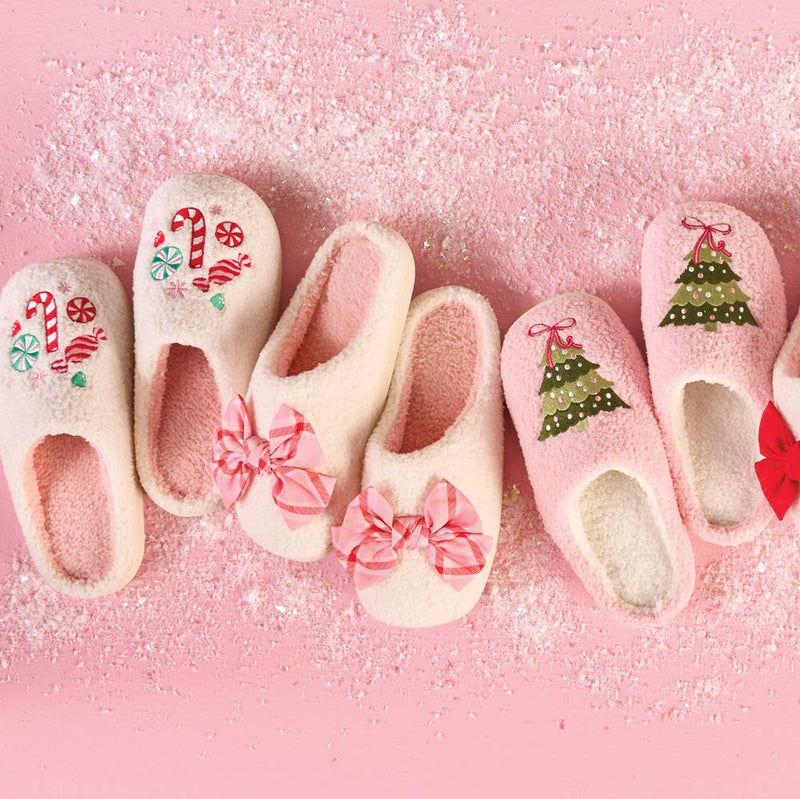 Festive Plaid Fuzzy Slippers