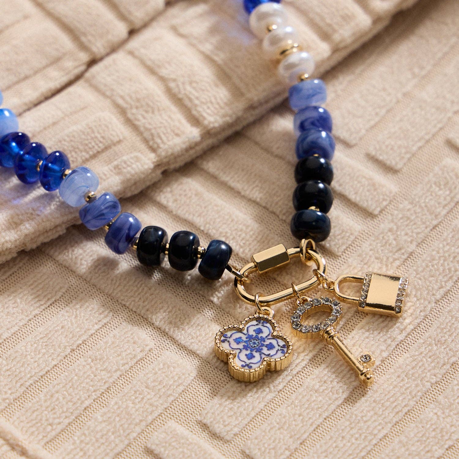 Bead Necklace with Trio Charms