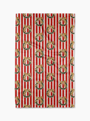 Red Wreaths Tea Towel