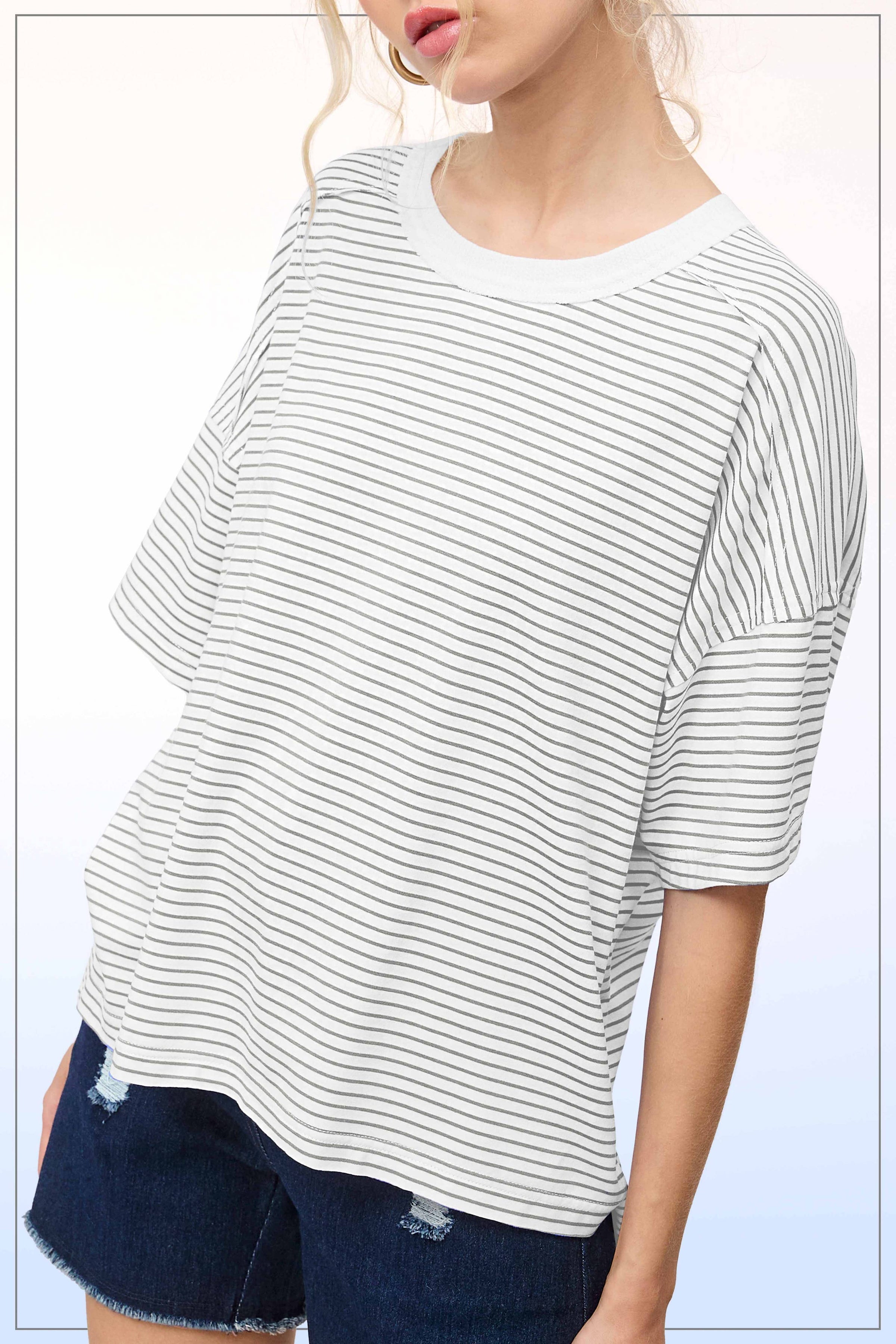 Drop Shoulder Striped Top