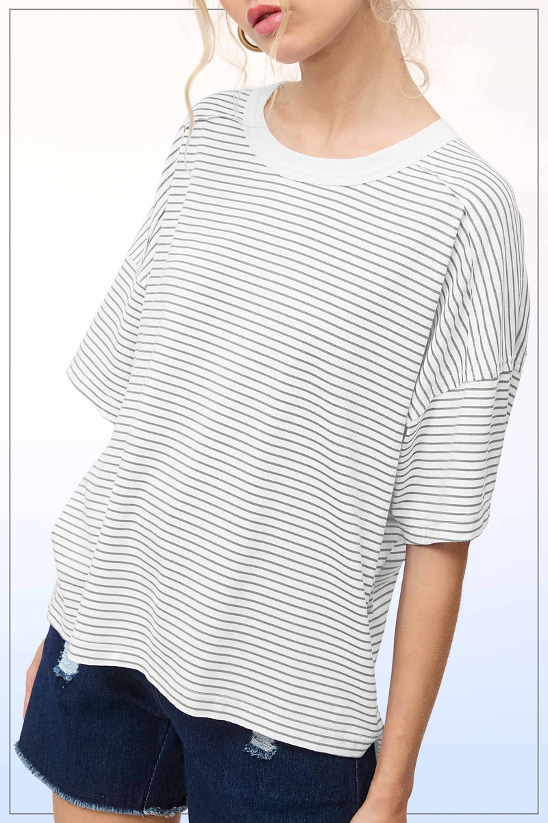 Drop Shoulder Striped Top