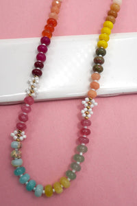 Stone Flower Glass Stainless Steel Necklace