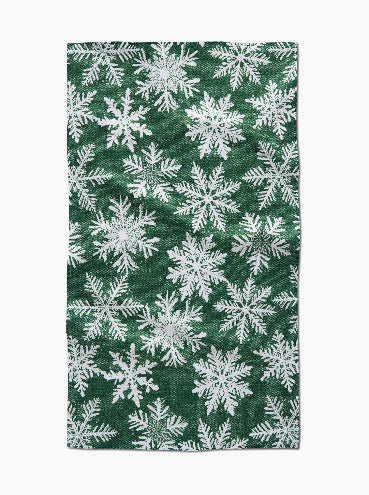 Green Snowy Days Tea Towel