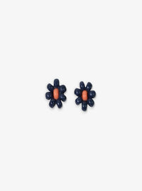 Navy Flower Beaded Post Earrings