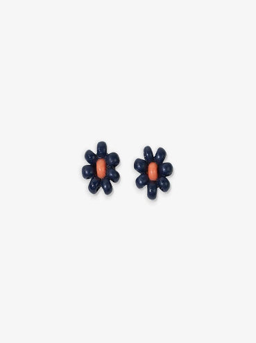 Navy Flower Beaded Post Earrings