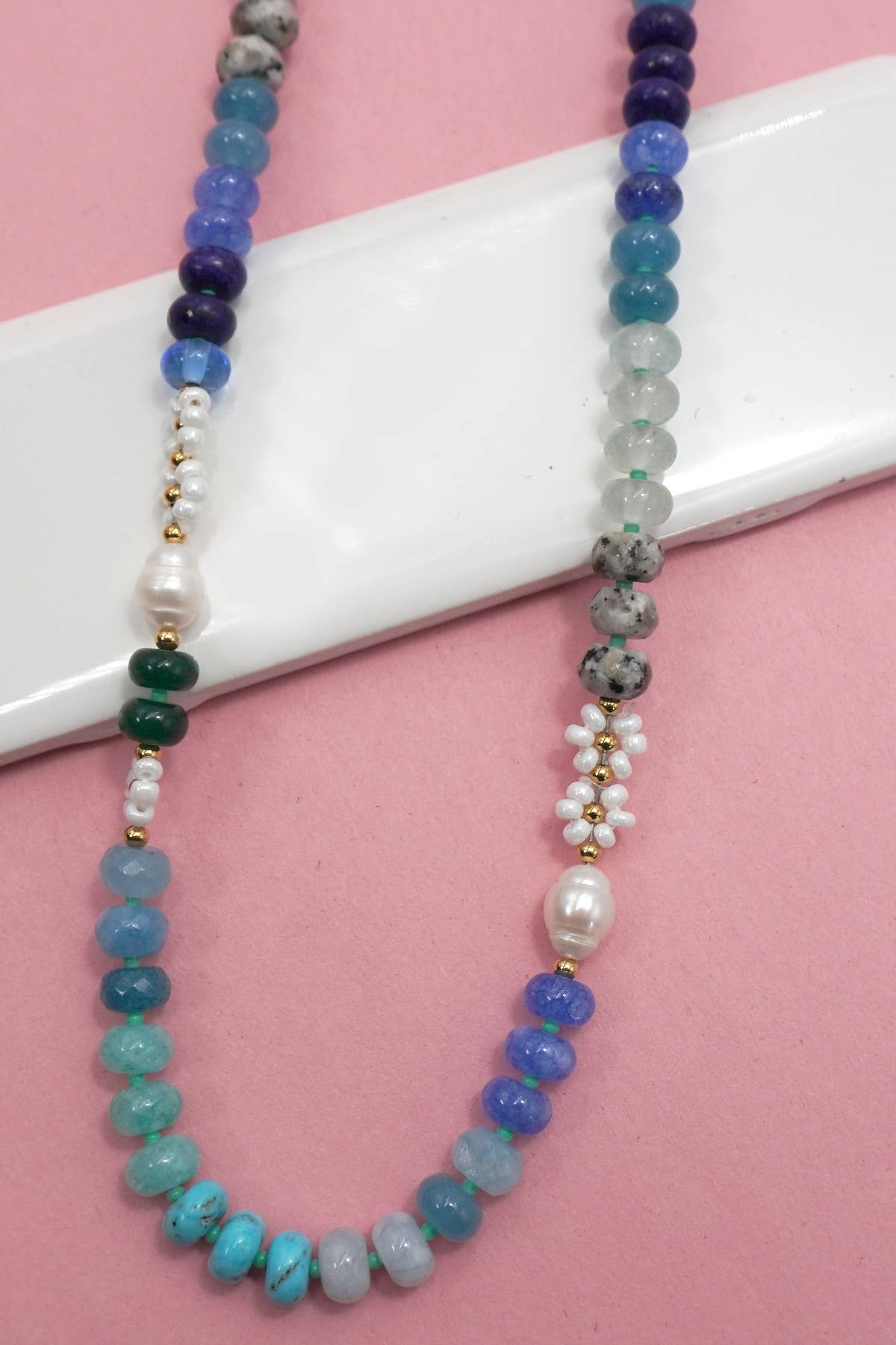 Stone Flower Glass Stainless Steel Necklace
