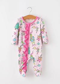 Pink Christmas Ruffle Footie