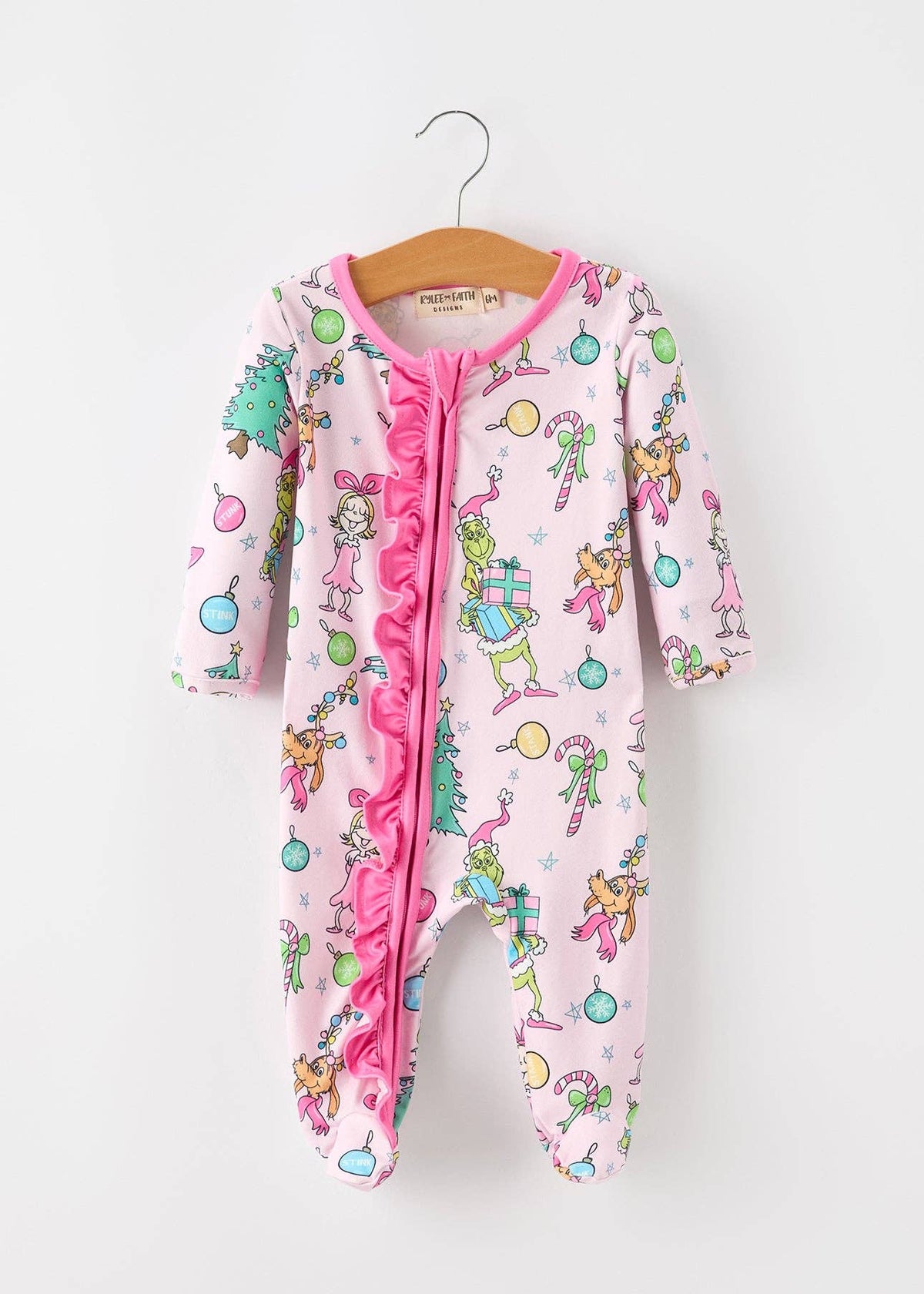 Pink Christmas Ruffle Footie