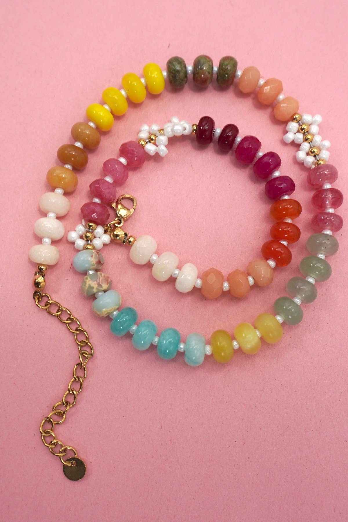 Stone Flower Glass Stainless Steel Necklace