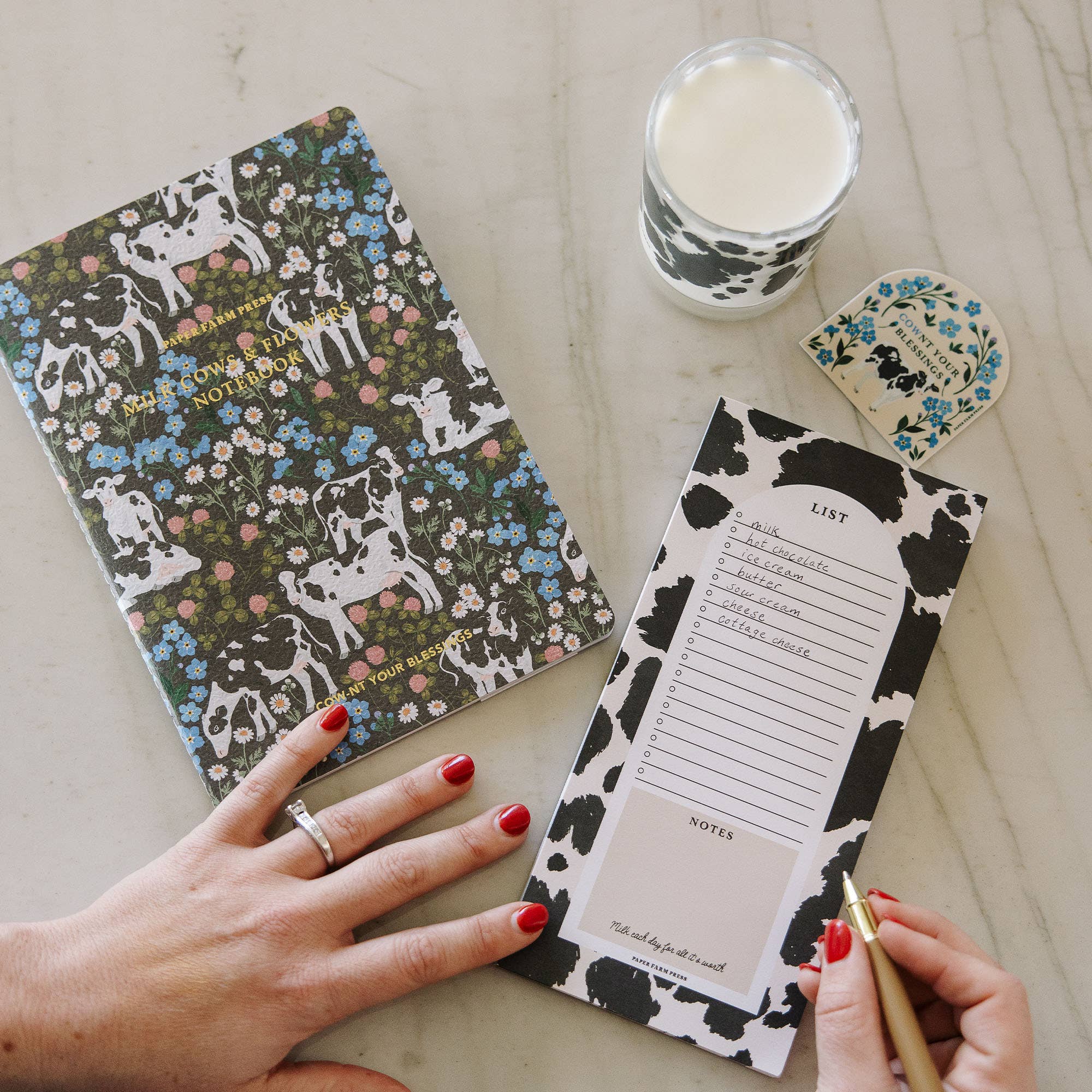 Milk Cows & Flowers Stitched Notebook
