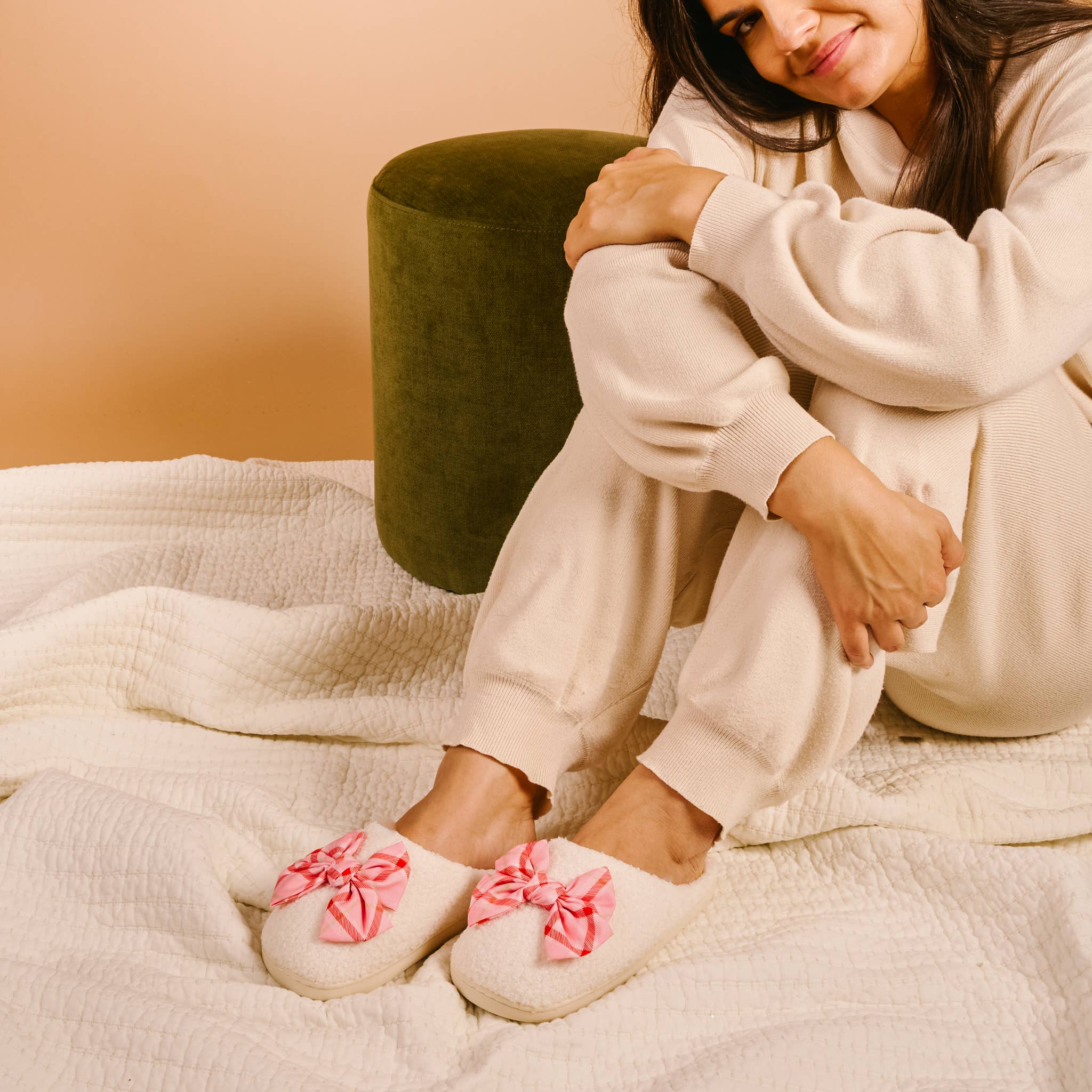 Festive Plaid Fuzzy Slippers