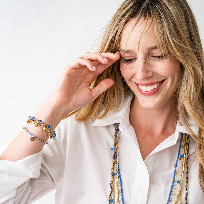 Hope Brass Stretch Blue Glass Bracelet