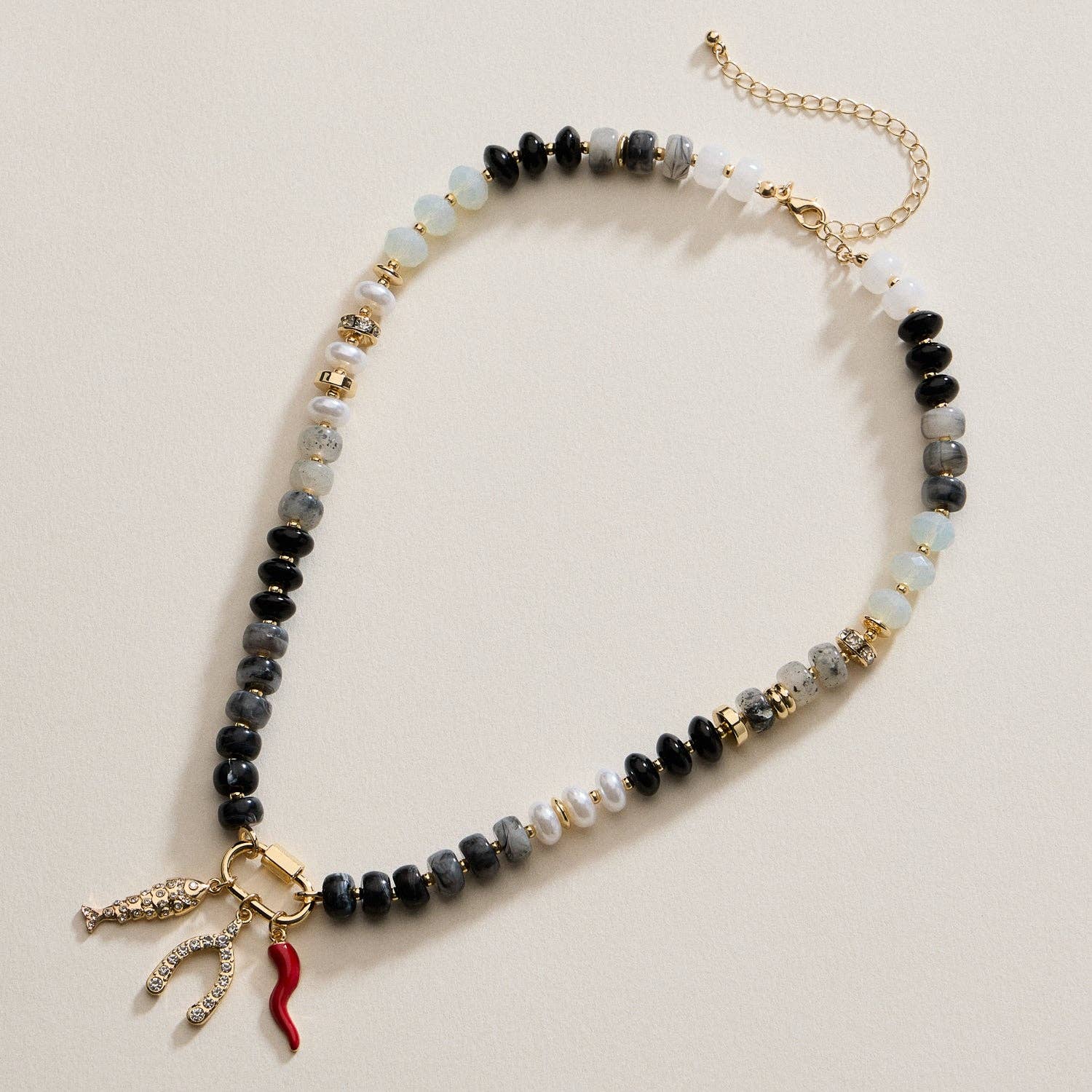 Bead Necklace with Trio Charms