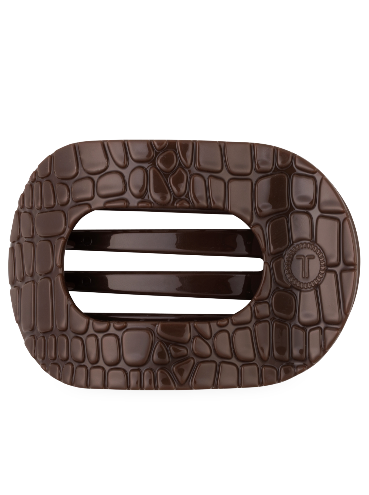 Brown Crocodile Large Flat Round Hair Clip