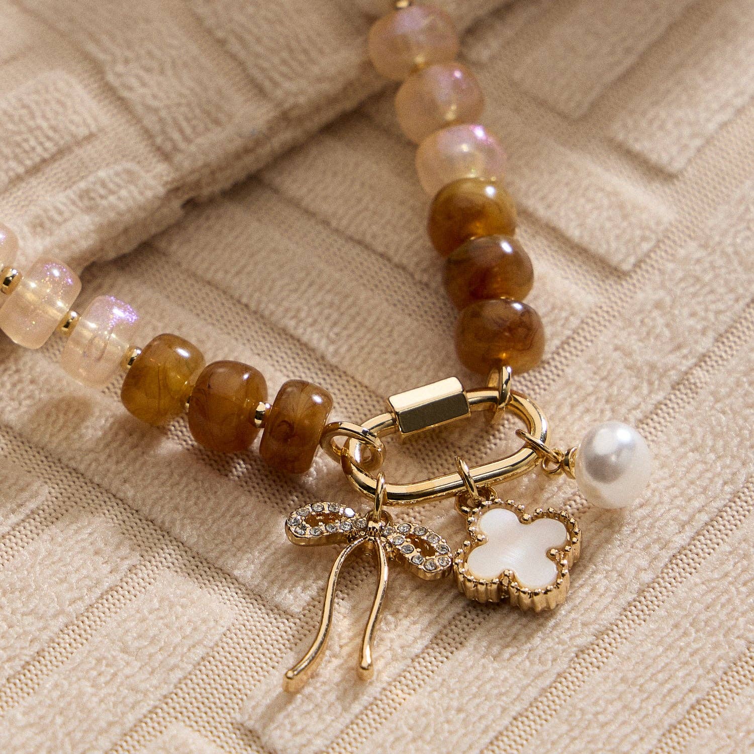 Bead Necklace with Trio Charms