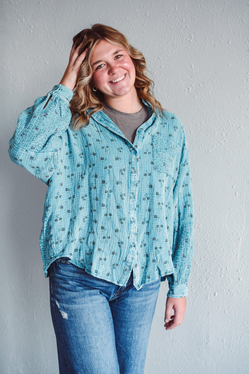 Whitney Blue Gauze Top
