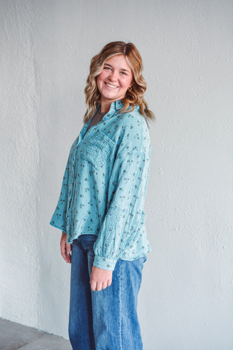 Whitney Blue Gauze Top