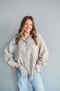 Whitney Khaki Gauze Top