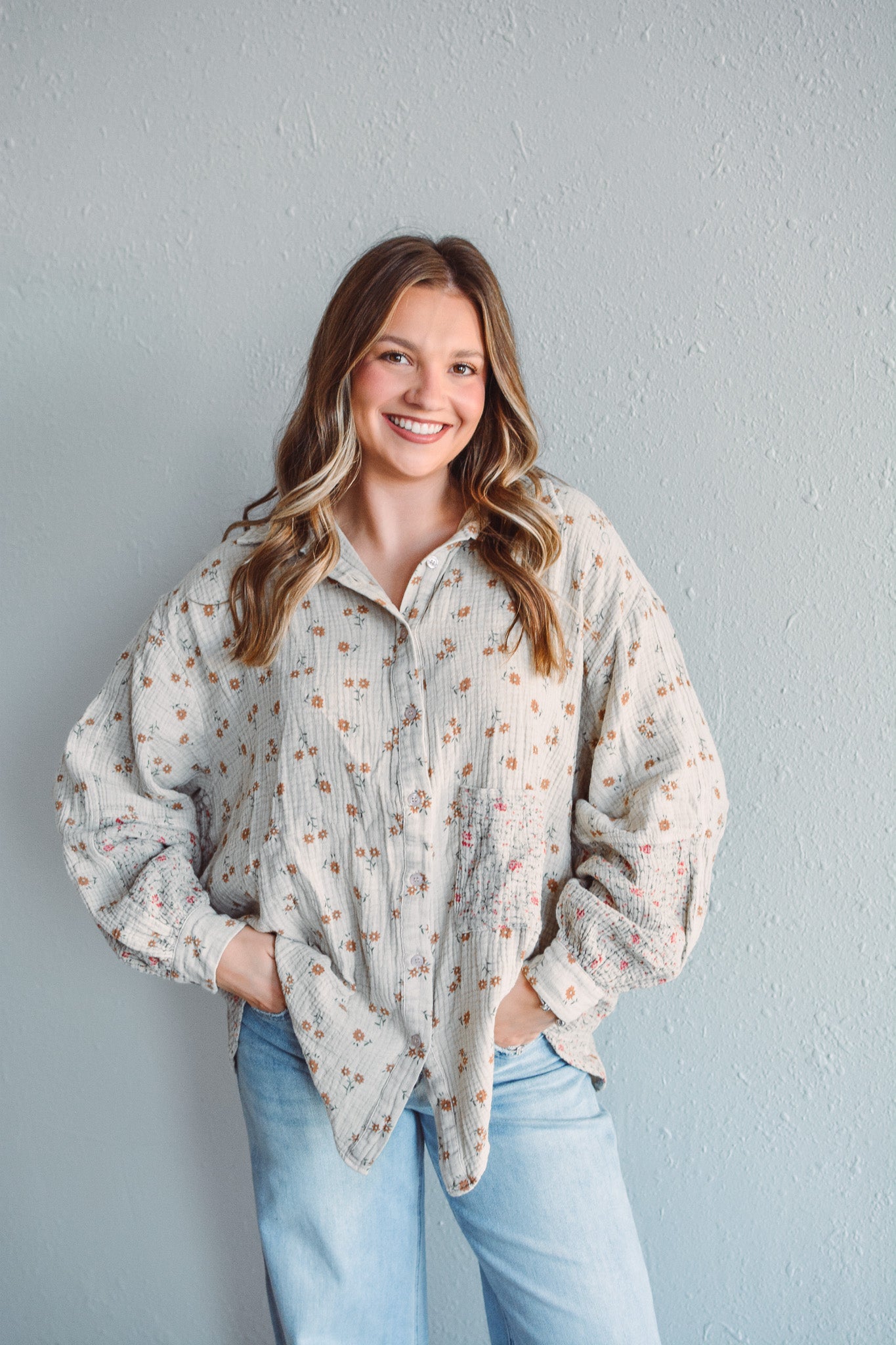 Whitney Khaki Gauze Top