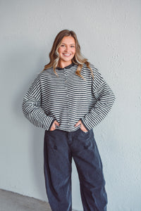 Black Striped Piper Cardi