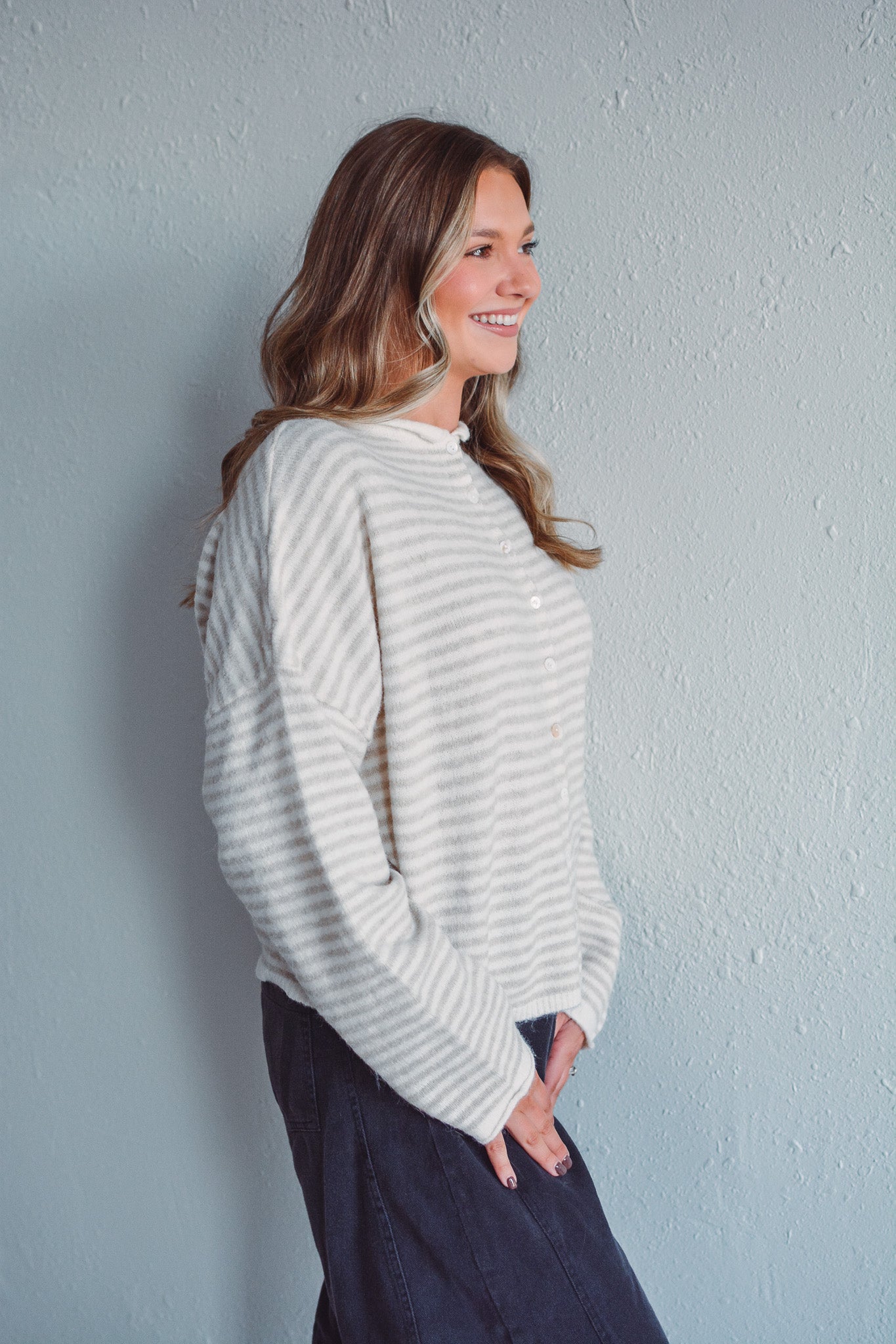 Cream Striped Piper Cardi