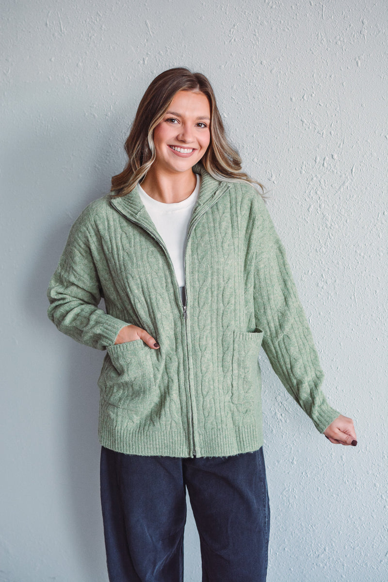 Norfolk Olive Zip Sweater