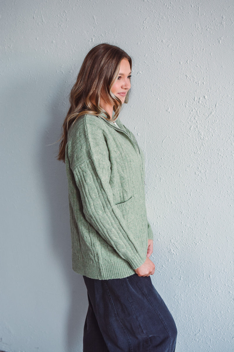 Norfolk Olive Zip Sweater