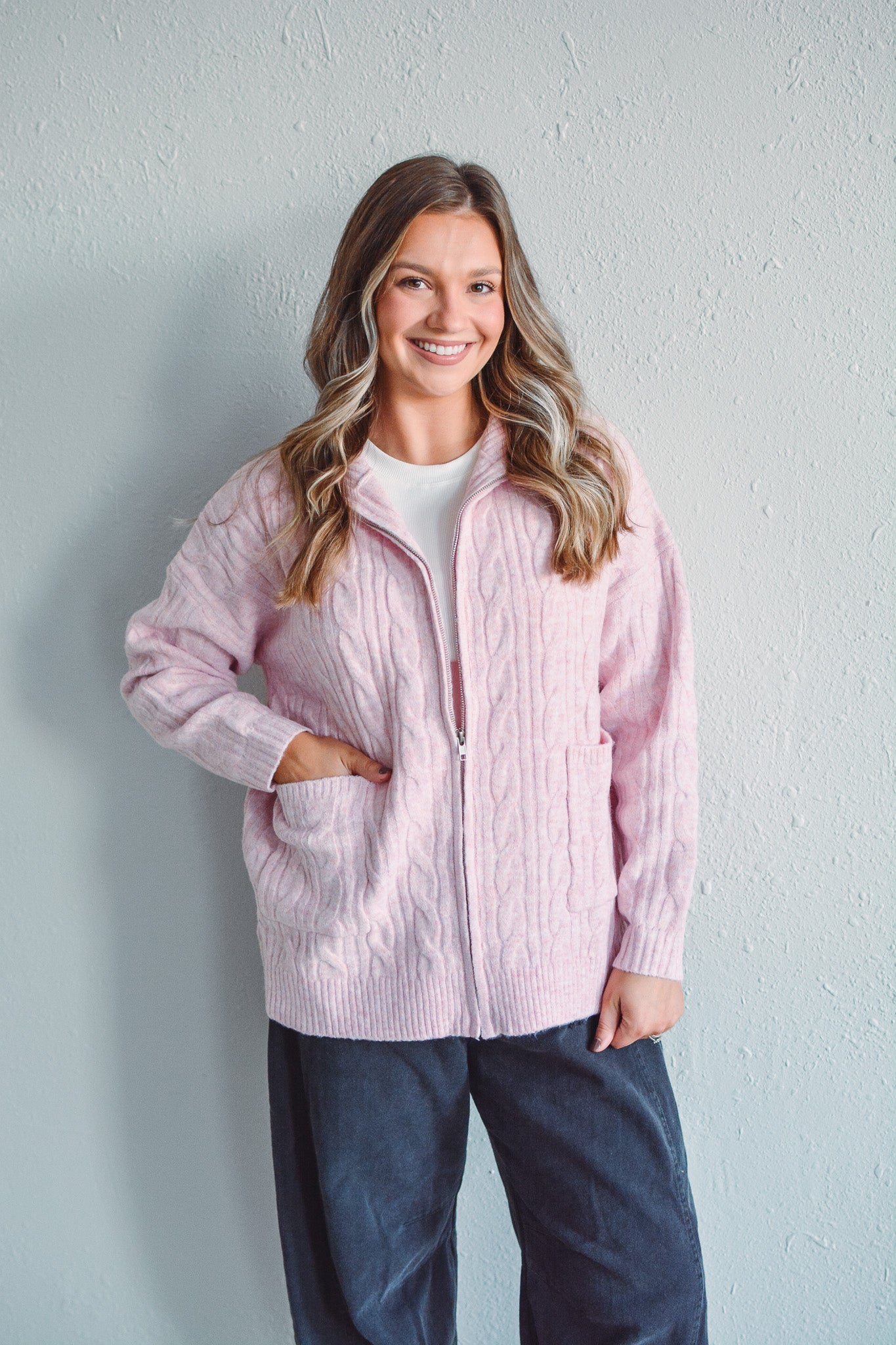 Norfolk Pink Zip Sweater