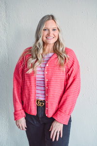 Red Striped Piper Cardi