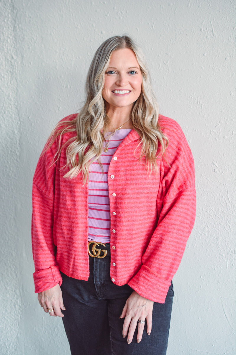 Red Striped Piper Cardi