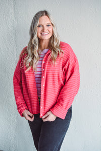Red Striped Piper Cardi