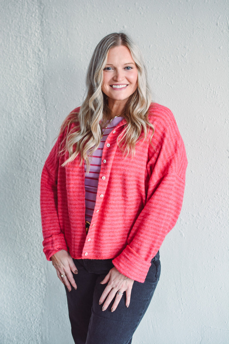 Red Striped Piper Cardi