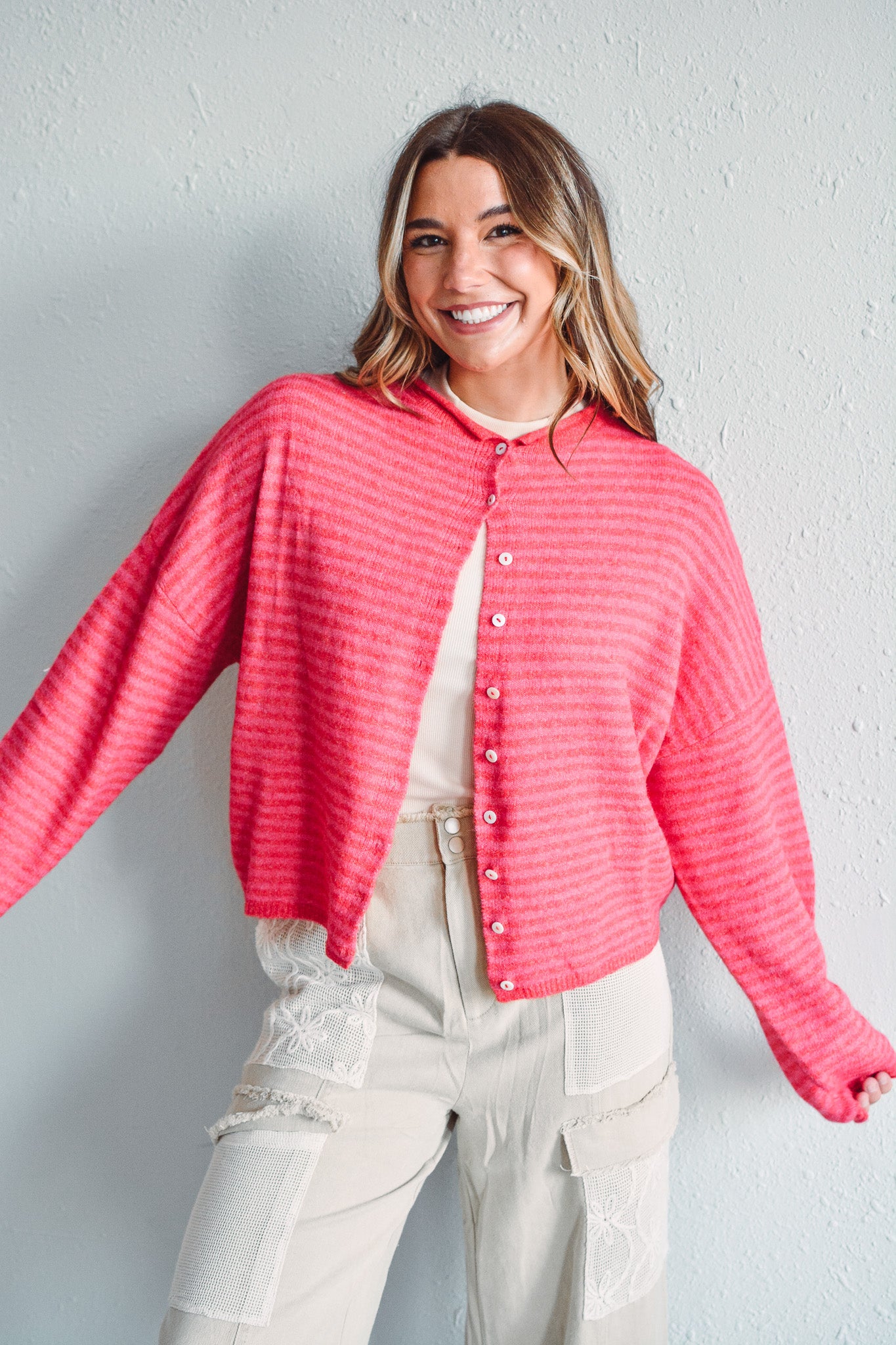 Red Striped Piper Cardi