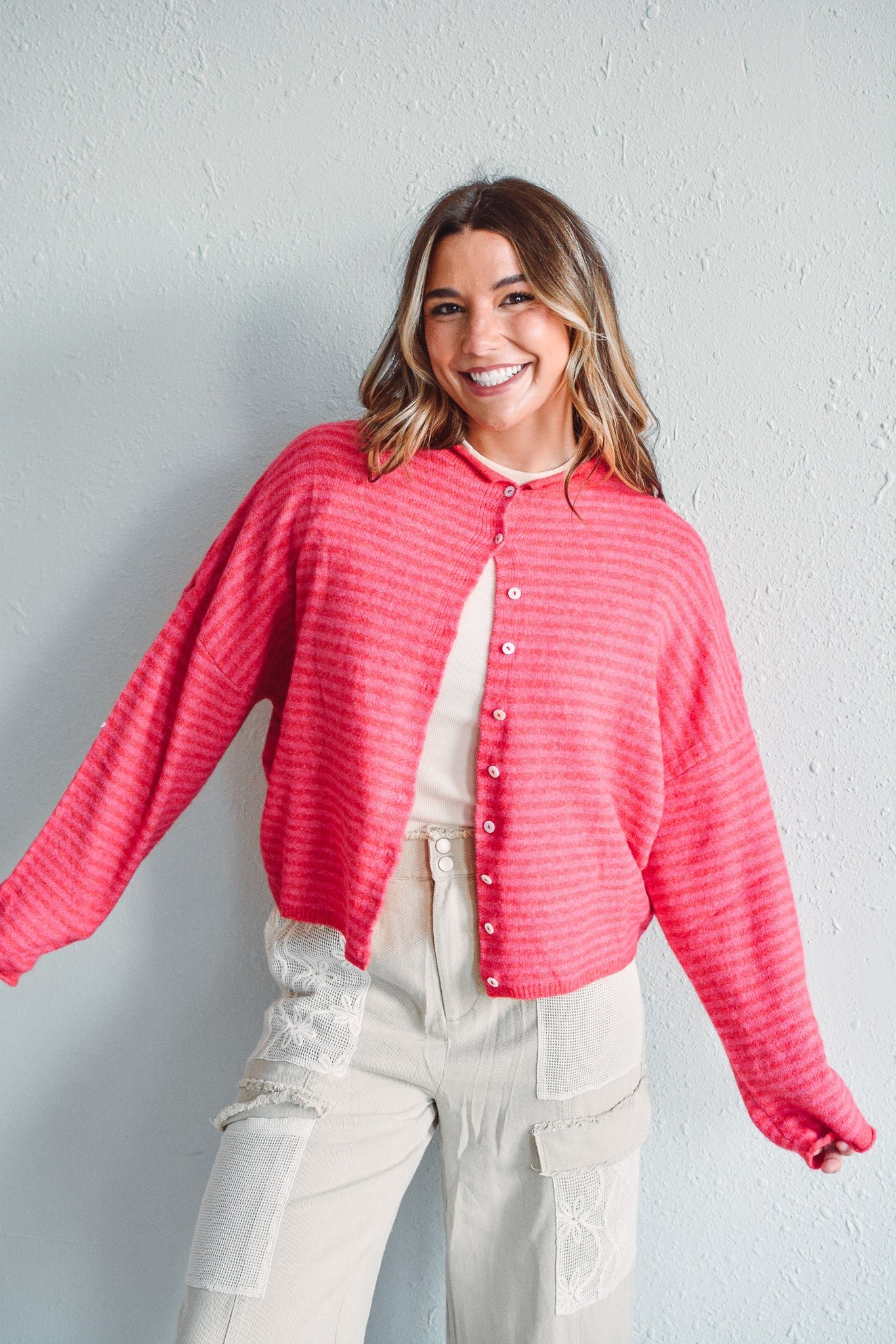 Red Striped Piper Cardi