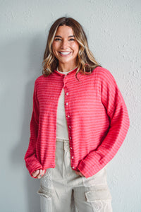 Red Striped Piper Cardi