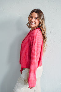 Red Striped Piper Cardi