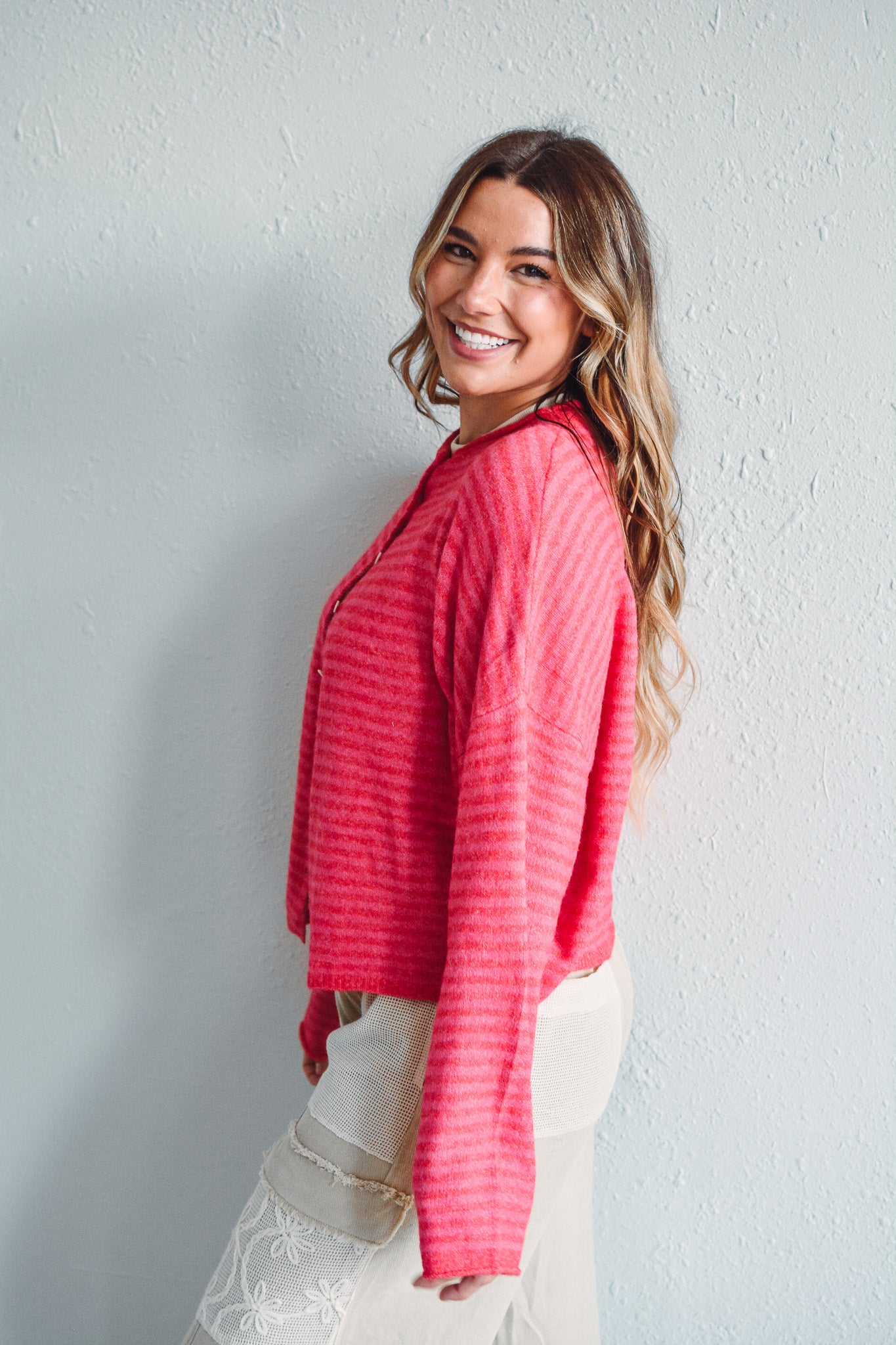 Red Striped Piper Cardi