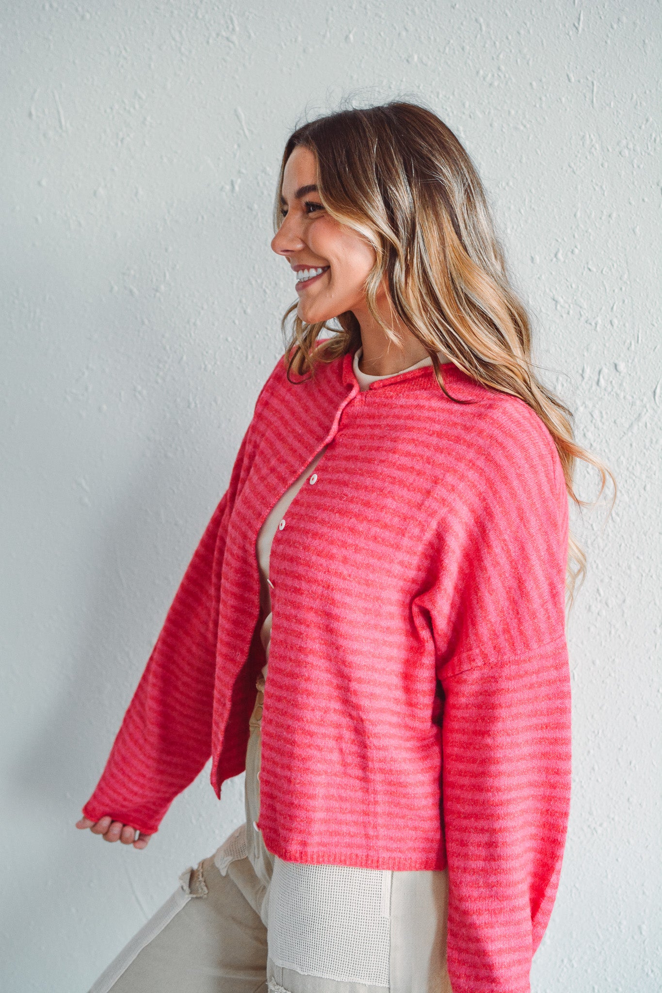 Red Striped Piper Cardi