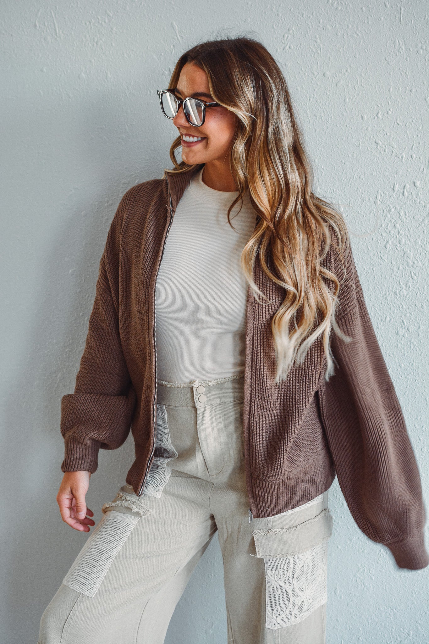 Stowe Mocha Zip Sweater