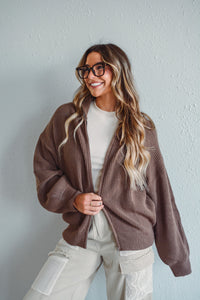 Stowe Mocha Zip Sweater