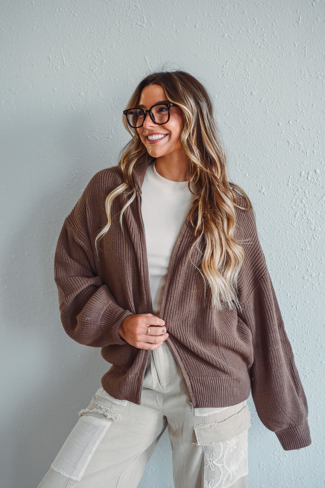 Stowe Mocha Zip Sweater