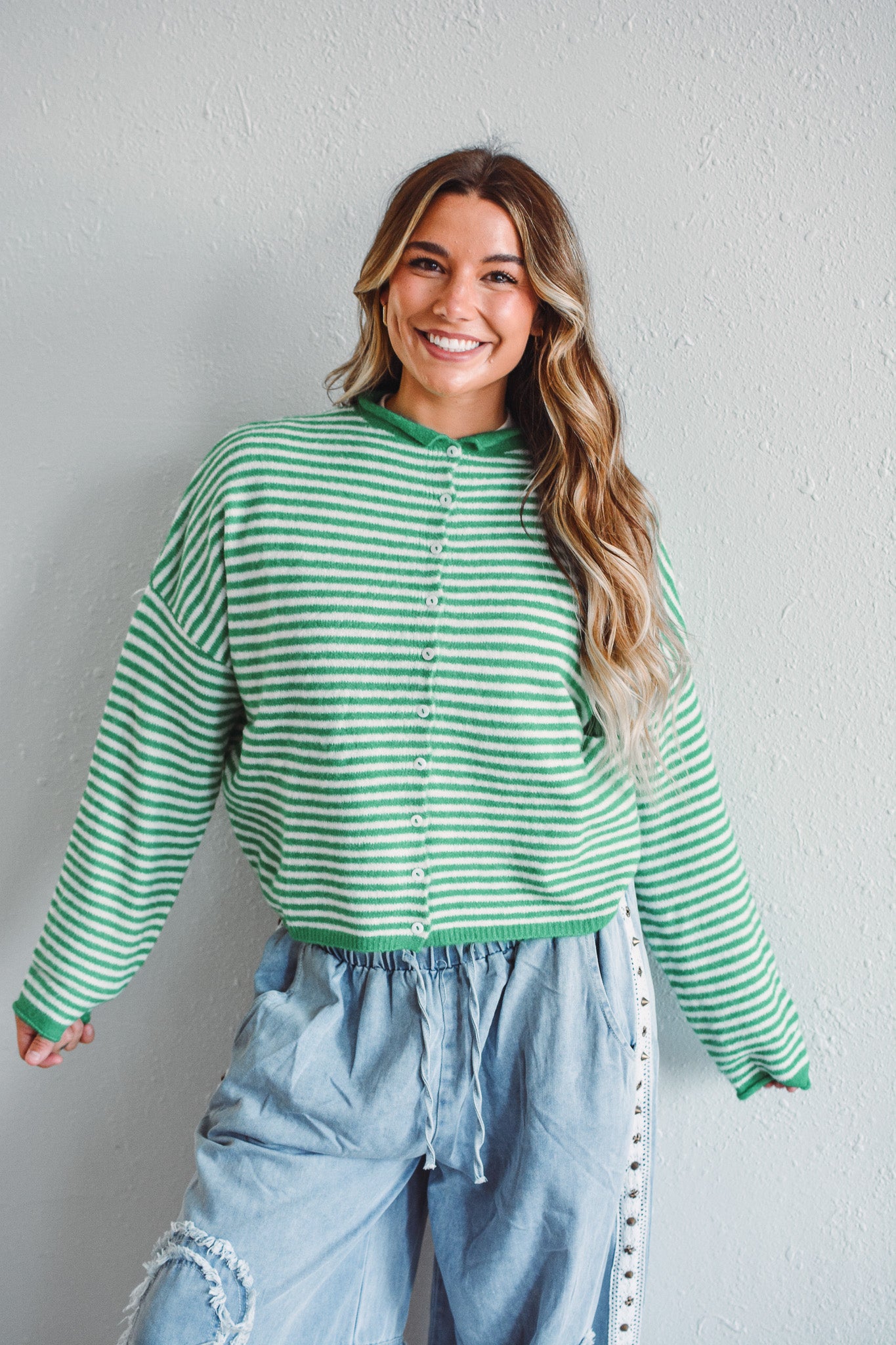 Green Striped Piper Cardi