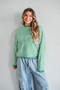 Green Striped Piper Cardi