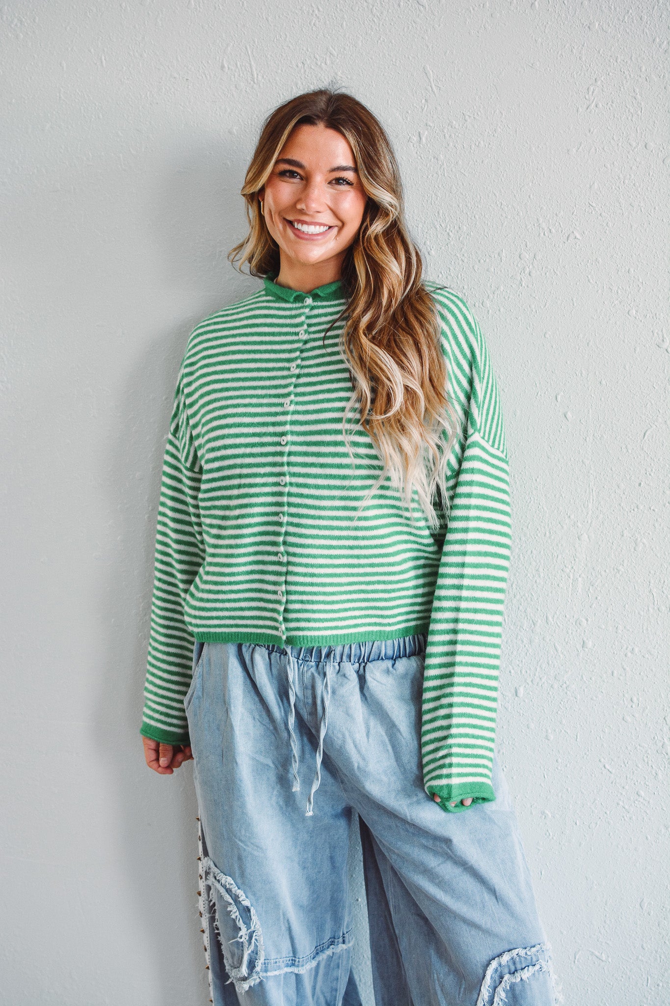 Green Striped Piper Cardi