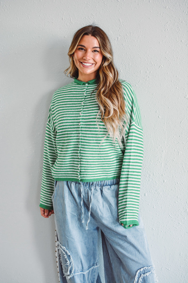 Green Striped Piper Cardi