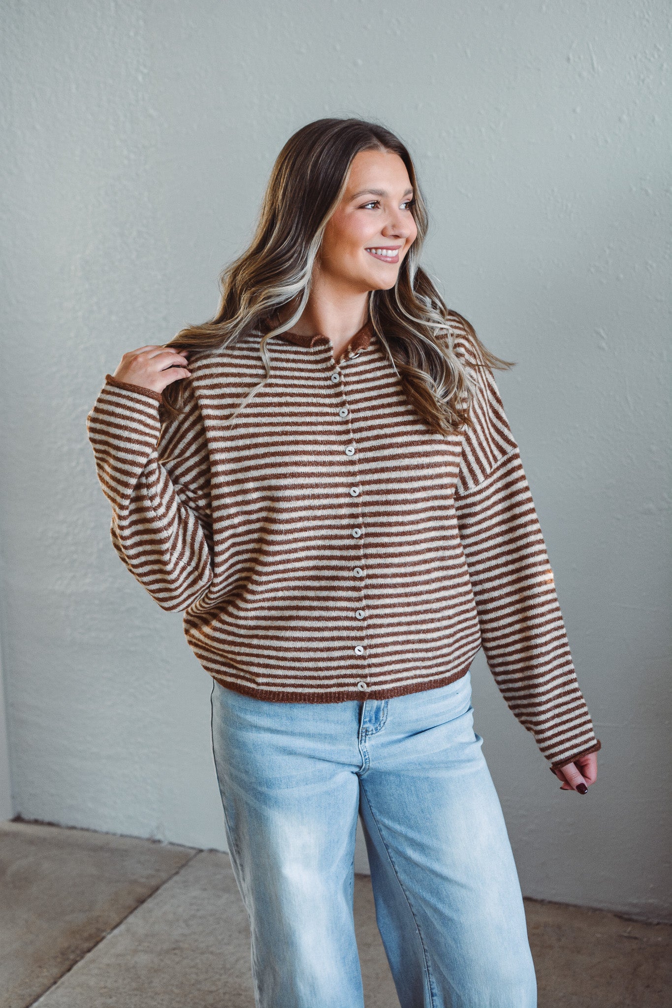 Brown Striped Piper Cardi