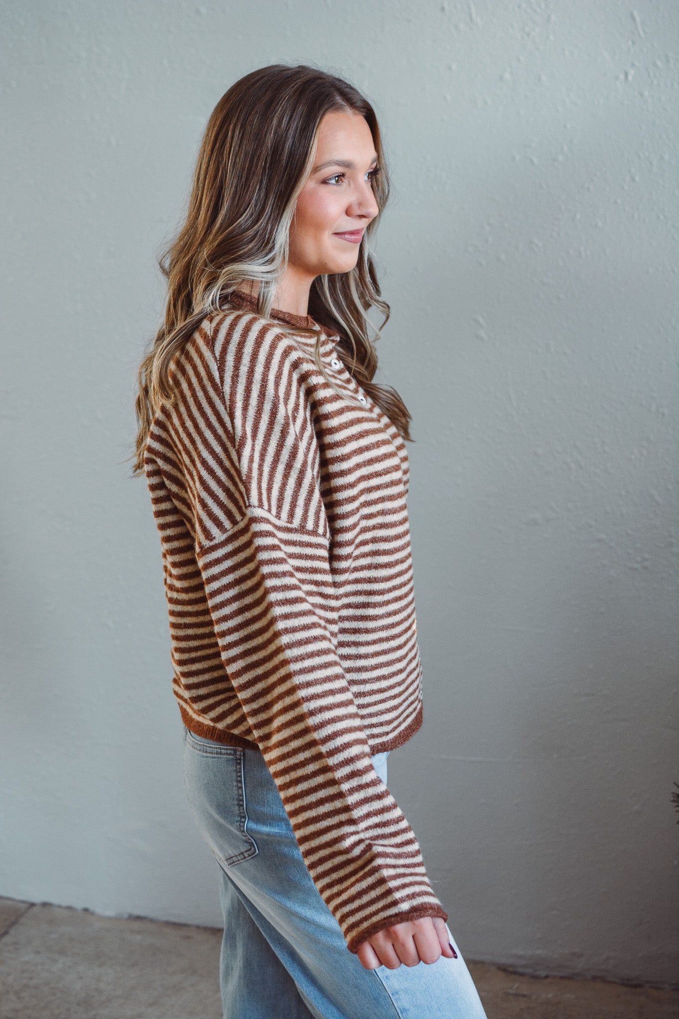 Brown Striped Piper Cardi